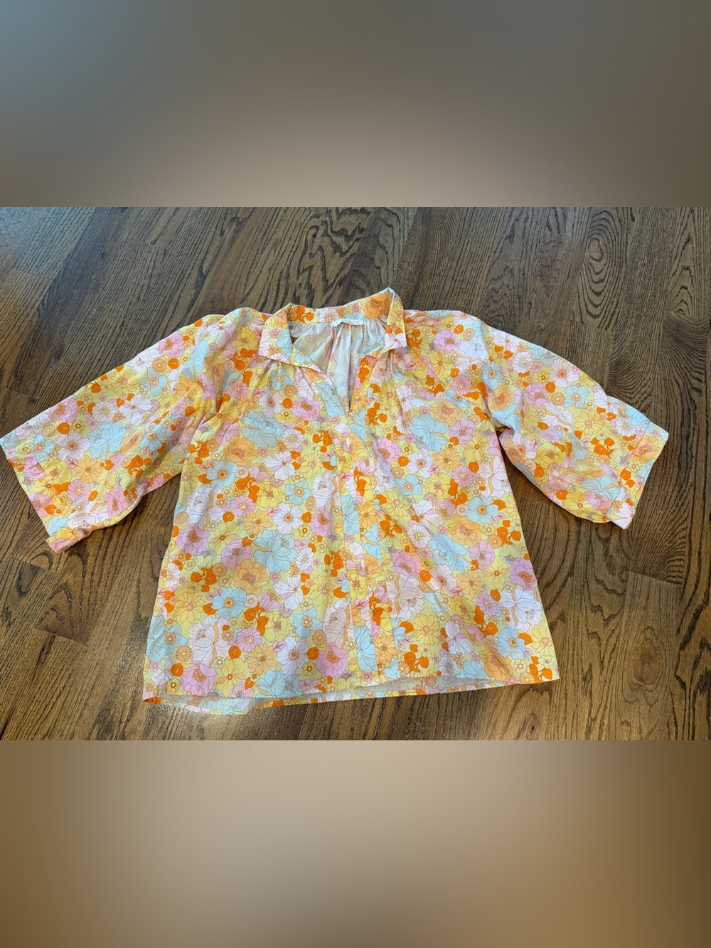 Karlie London Floral Poplin open sleeve top vibrant multi-color floral print M - Picture 2 of 7
